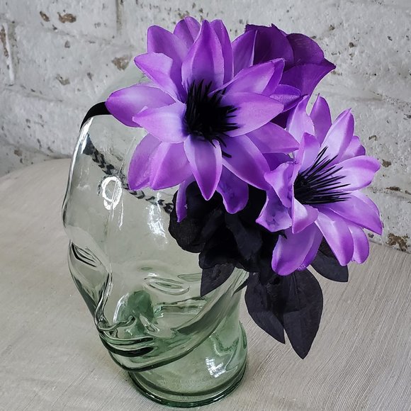 Homemade TIKI OASIS Hawaiian Luau Purple and Black Flower Hair Clip - Picture 7 of 7